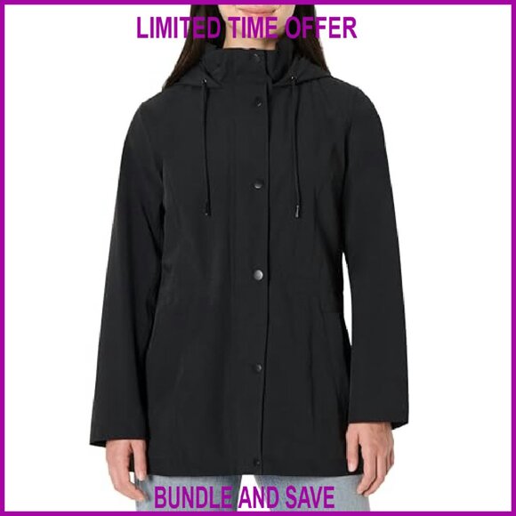 Women's Relaxed Fit Waterproof Nylon Hooded Rain Jacket Long - Picture 2 of 8